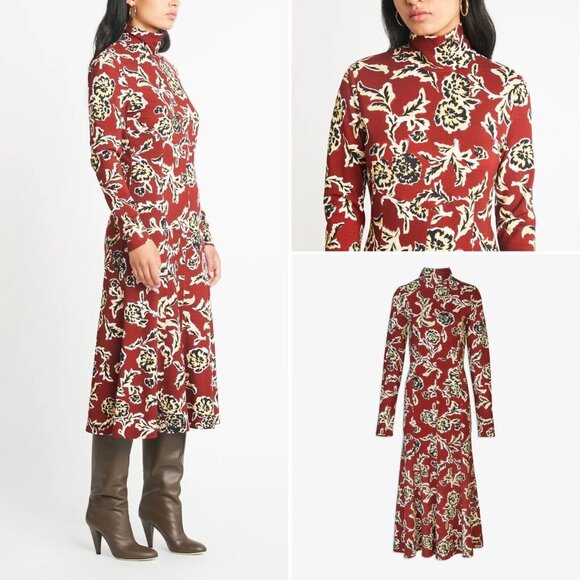 New Tanya Taylor Women's Red Thea Floral Fit and Flare Dress P5048 - Picture 1 of 10